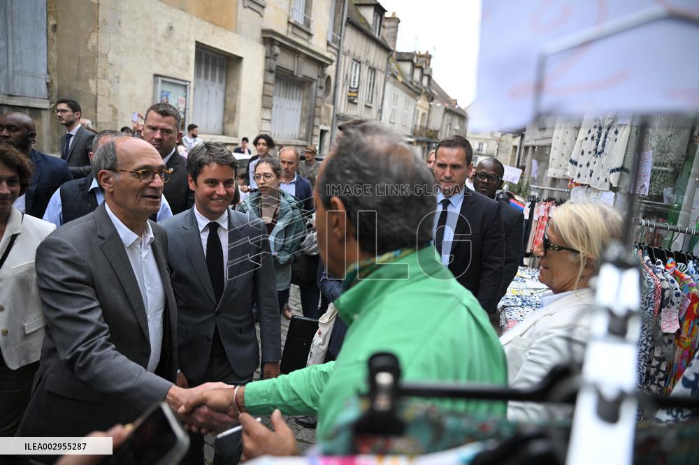 PM Attal During A Campaign Visit For Support Eric Woerth - Senlis