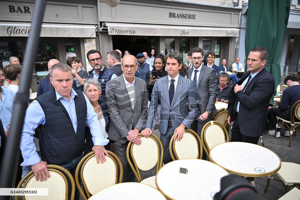 PM Attal During A Campaign Visit For Support Eric Woerth - Senlis