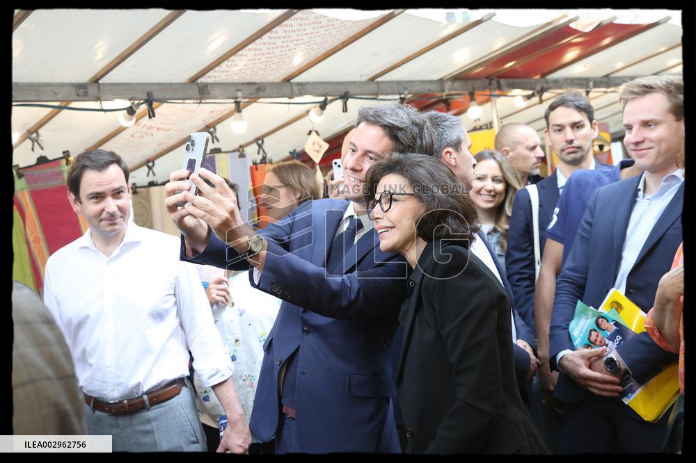 Gabriel Attal And Rachida Dati At Raspail Market - Paris