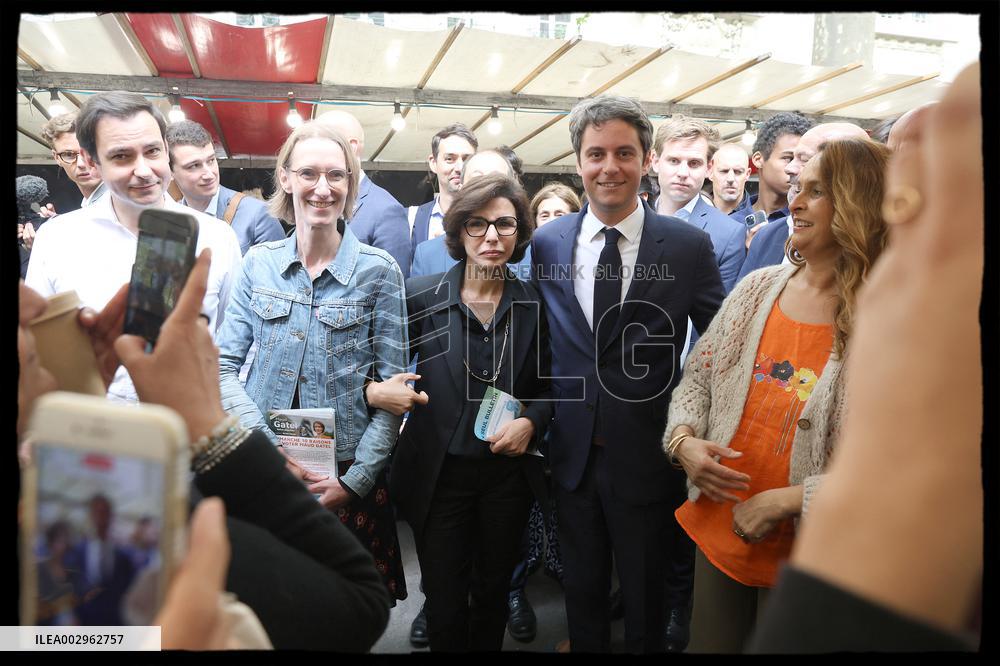 Gabriel Attal And Rachida Dati At Raspail Market - Paris