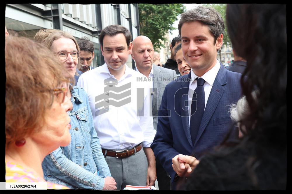 Gabriel Attal And Rachida Dati At Raspail Market - Paris