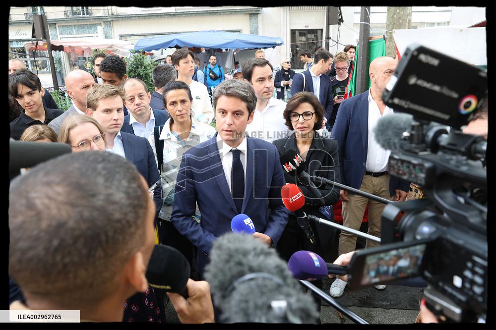 Gabriel Attal And Rachida Dati At Raspail Market - Paris