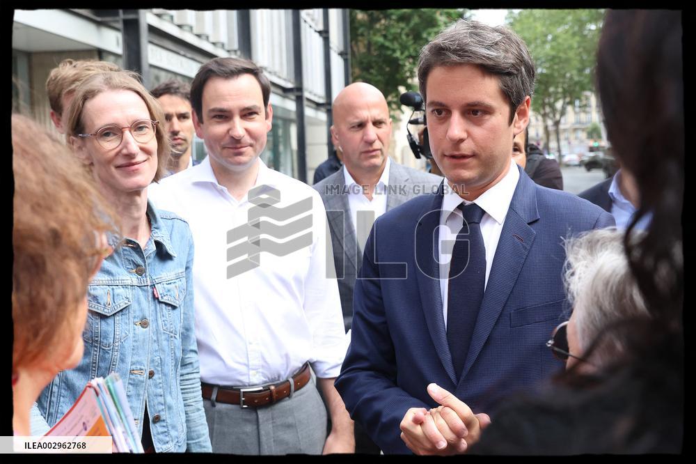 Gabriel Attal And Rachida Dati At Raspail Market - Paris