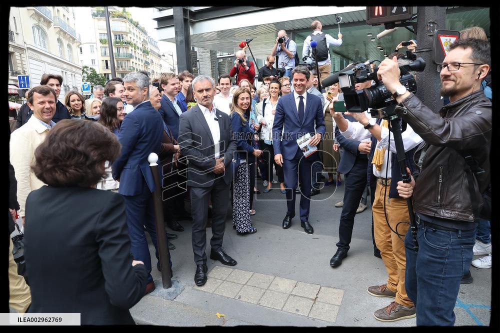 Gabriel Attal And Rachida Dati At Raspail Market - Paris