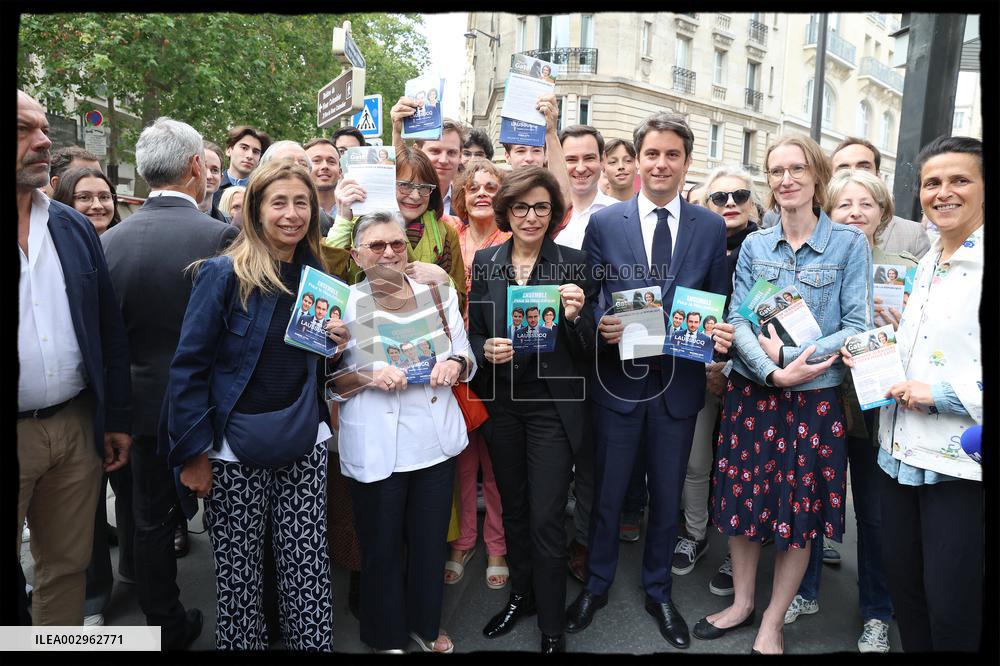 Gabriel Attal And Rachida Dati At Raspail Market - Paris