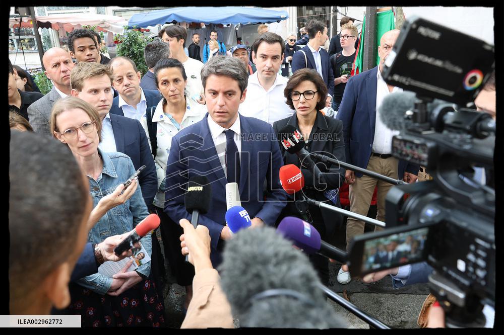 Gabriel Attal And Rachida Dati At Raspail Market - Paris