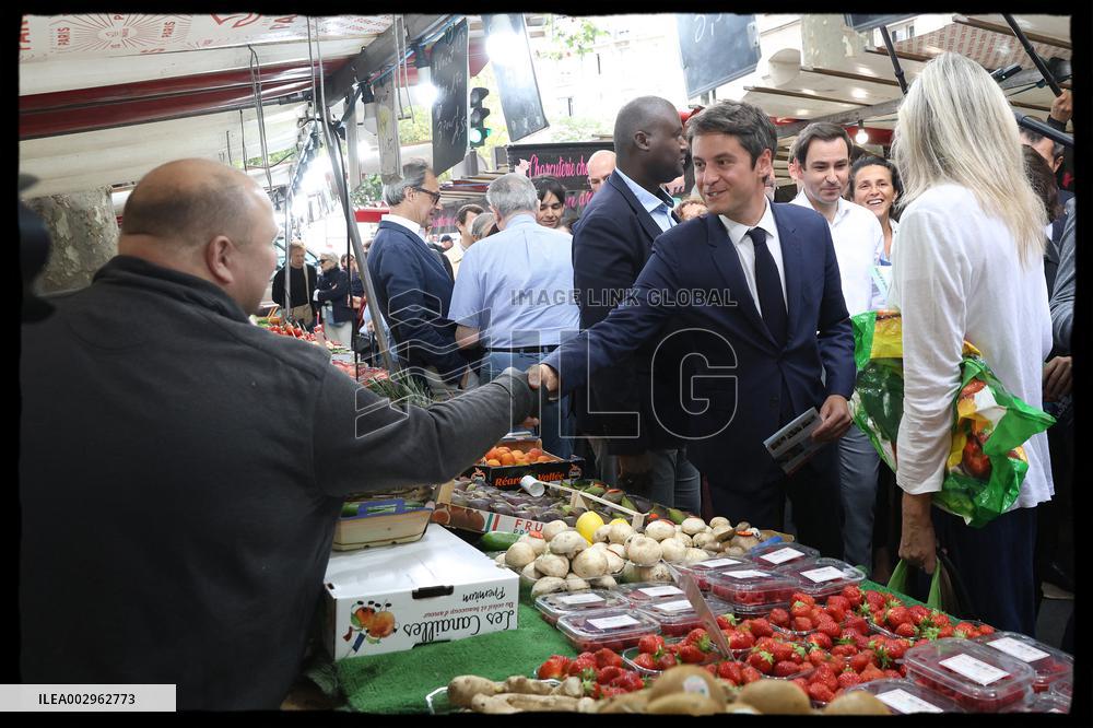 Gabriel Attal And Rachida Dati At Raspail Market - Paris