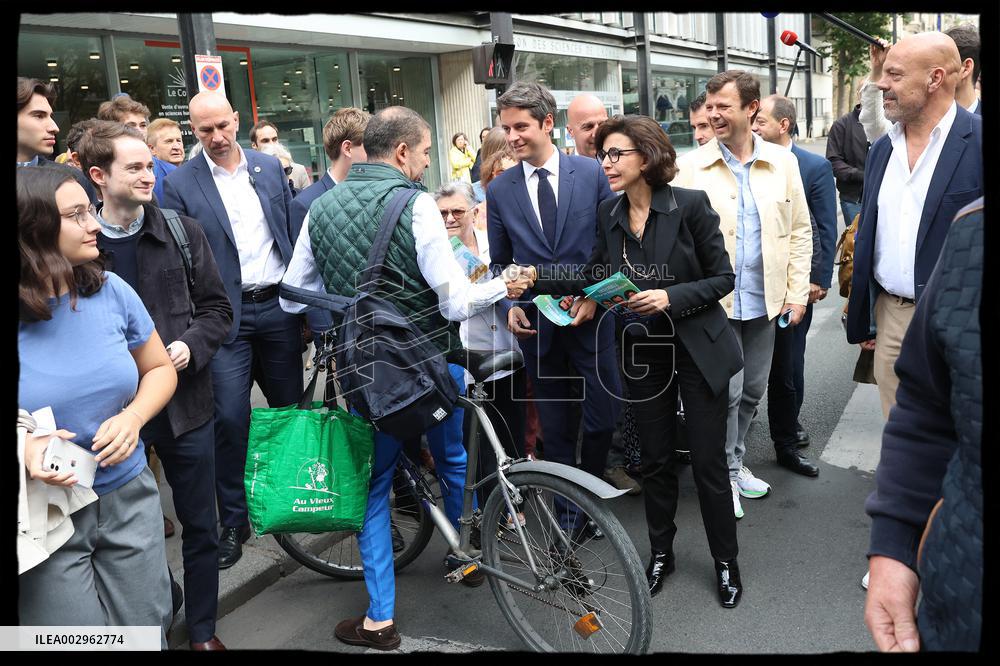 Gabriel Attal And Rachida Dati At Raspail Market - Paris