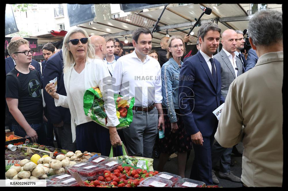 Gabriel Attal And Rachida Dati At Raspail Market - Paris