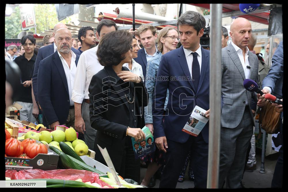 Gabriel Attal And Rachida Dati At Raspail Market - Paris