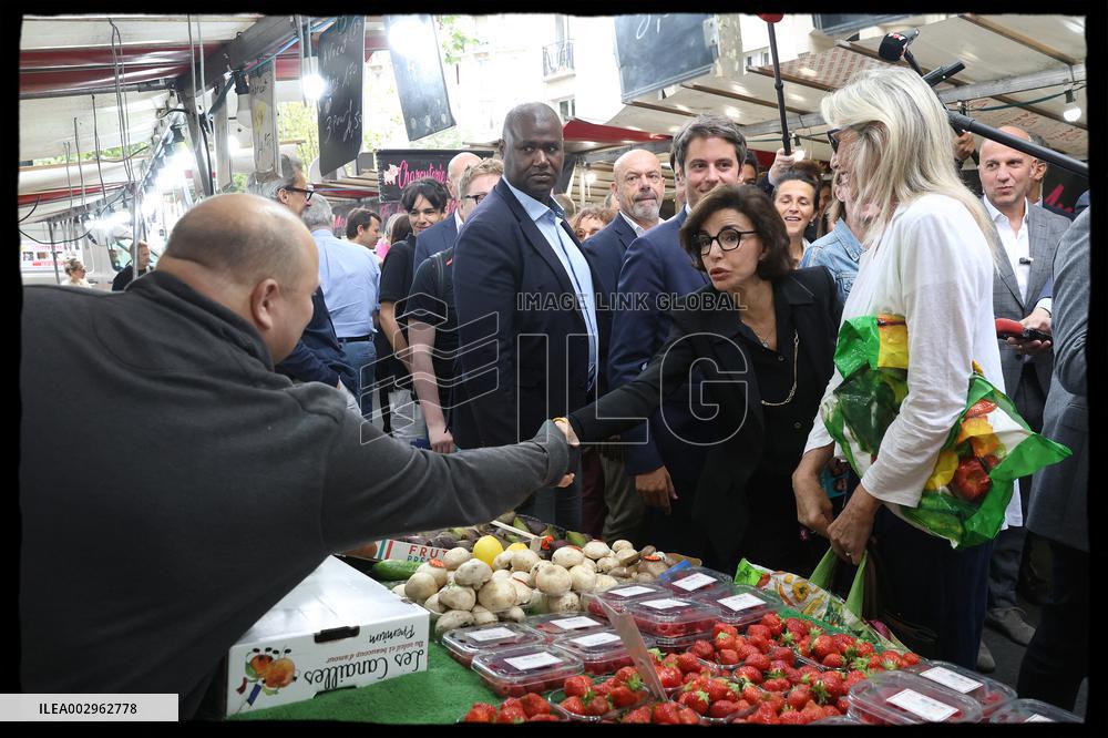 Gabriel Attal And Rachida Dati At Raspail Market - Paris