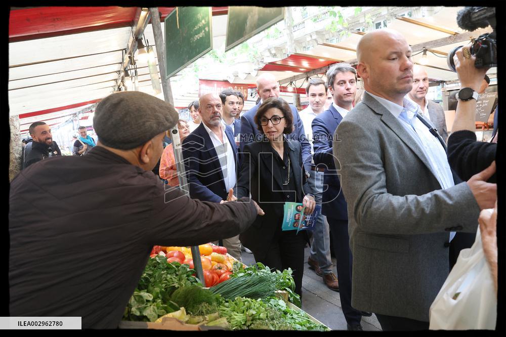 Gabriel Attal And Rachida Dati At Raspail Market - Paris