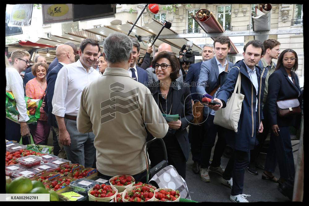 Gabriel Attal And Rachida Dati At Raspail Market - Paris