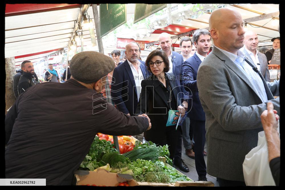 Gabriel Attal And Rachida Dati At Raspail Market - Paris