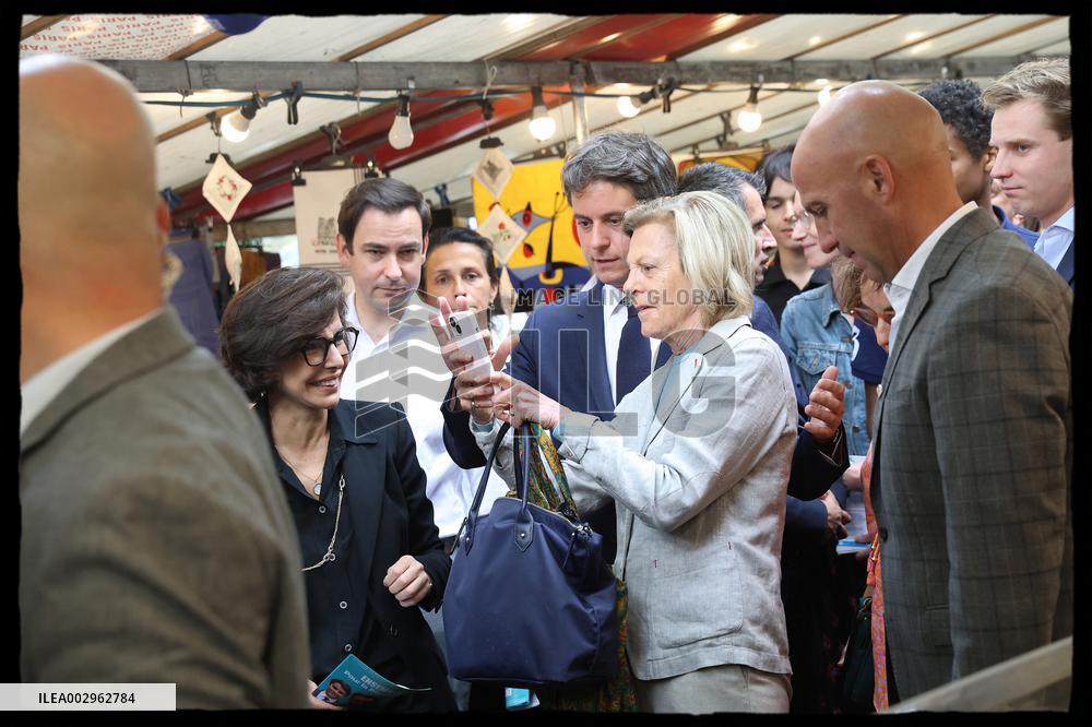 Gabriel Attal And Rachida Dati At Raspail Market - Paris
