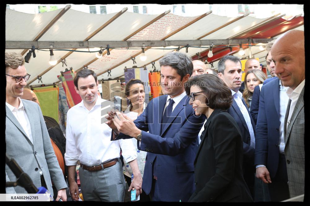 Gabriel Attal And Rachida Dati At Raspail Market - Paris