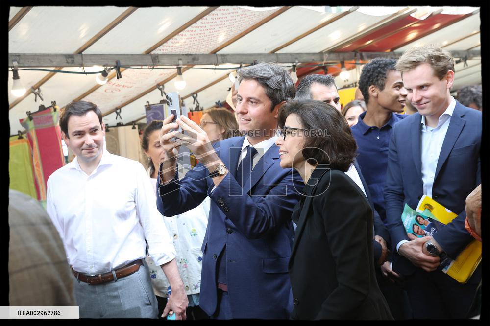 Gabriel Attal And Rachida Dati At Raspail Market - Paris