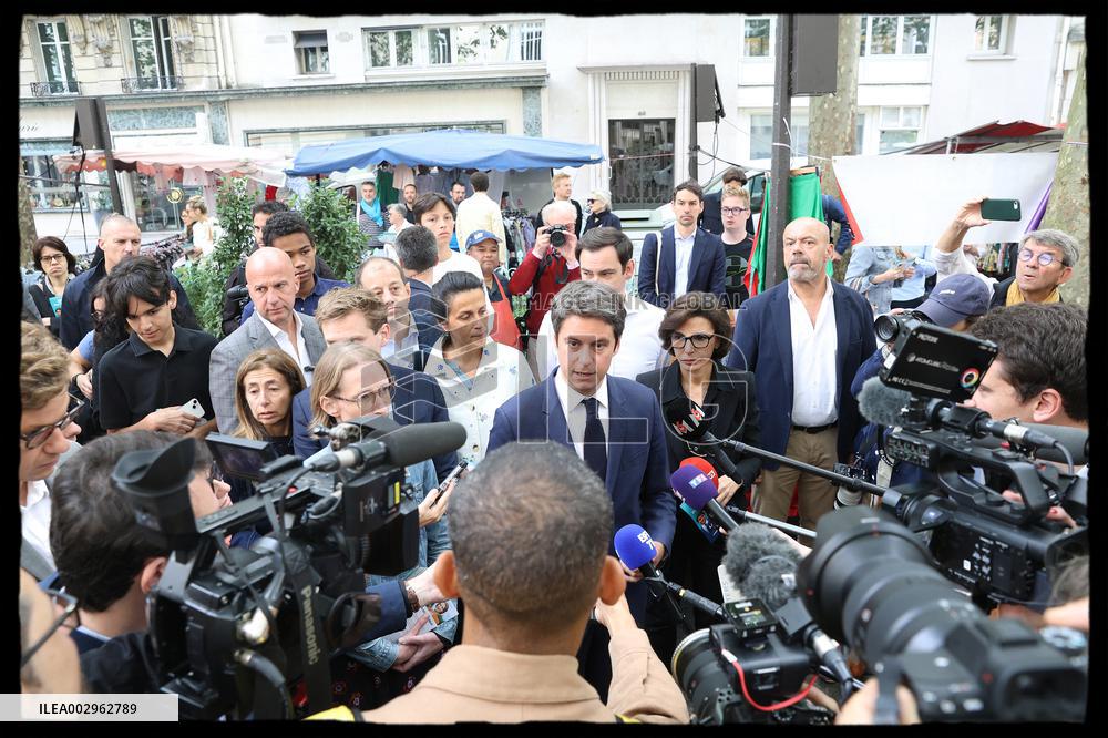 Gabriel Attal And Rachida Dati At Raspail Market - Paris