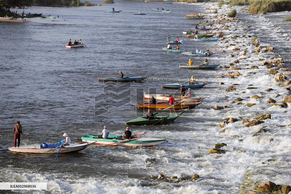 Fishing At A Waterfall In The Nile River - Egypt