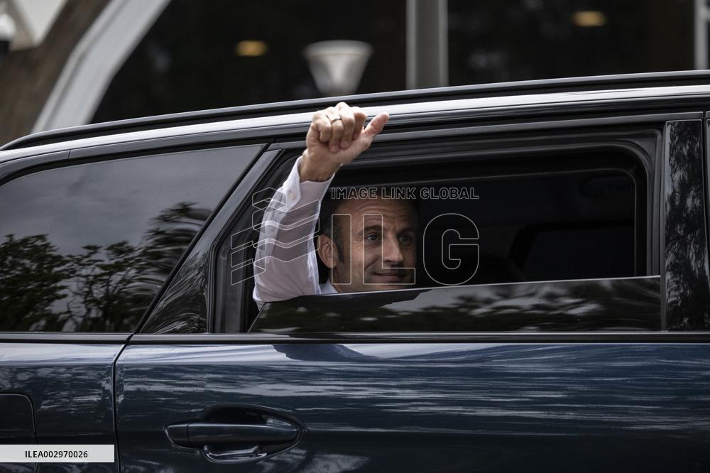 Emmanuel Macron And Brigitte Macron At The Polling Station - Le Touquet