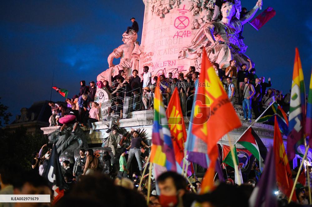 Rally following results of the second round of France's legislative election at Place de la Republique - Paris