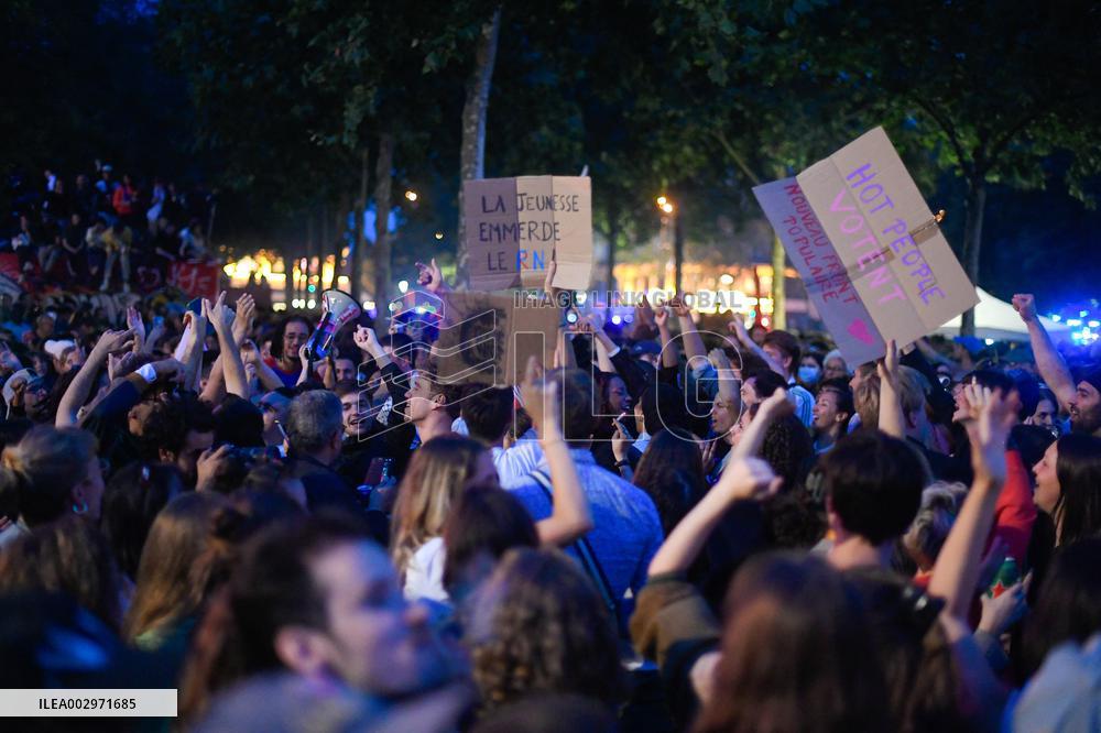Rally following results of the second round of France's legislative election at Place de la Republique - Paris