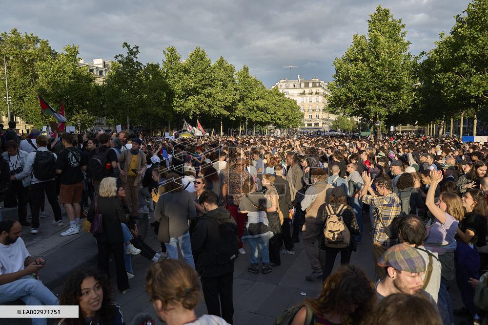 Rally following results of the second round of France's legislative election at Place de la Republique - Paris