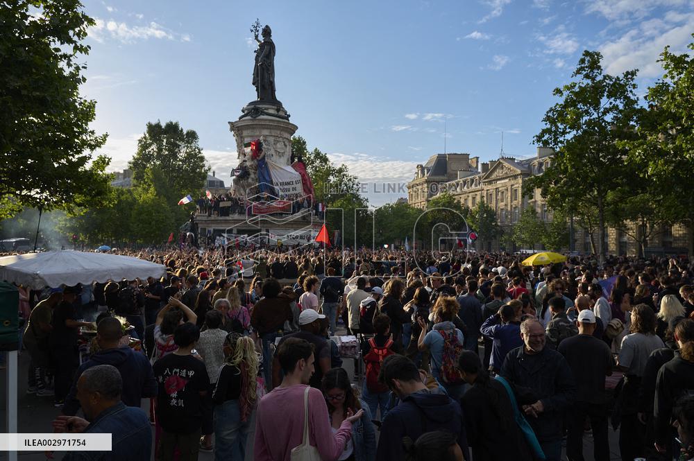 Rally following results of the second round of France's legislative election at Place de la Republique - Paris