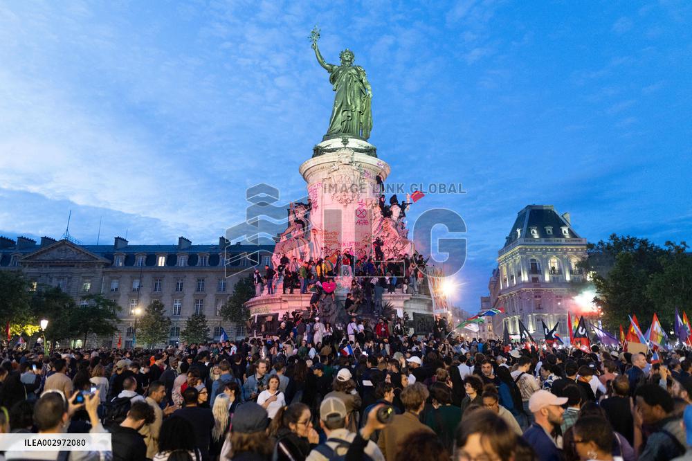 Place de la Republique Gathering during the Legislative Election Results - Paris