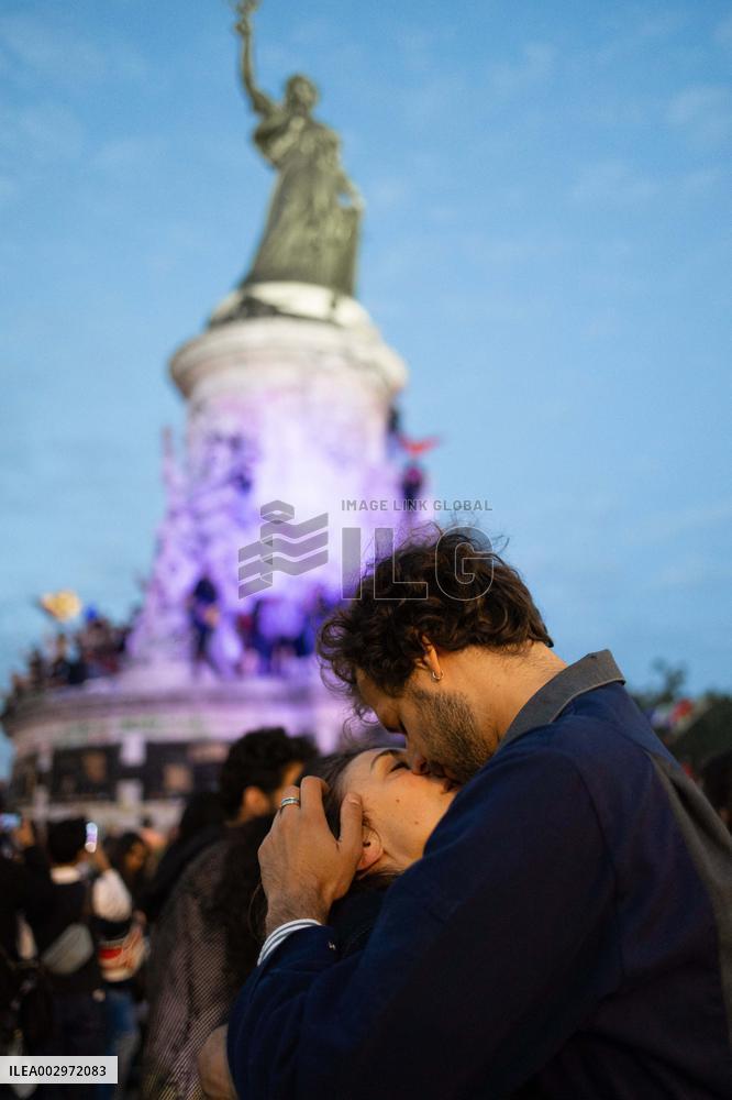 Place de la Republique Gathering during the Legislative Election Results - Paris