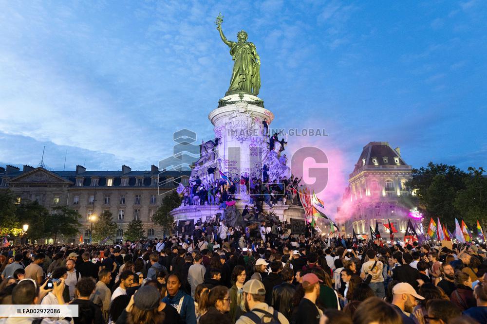 Place de la Republique Gathering during the Legislative Election Results - Paris