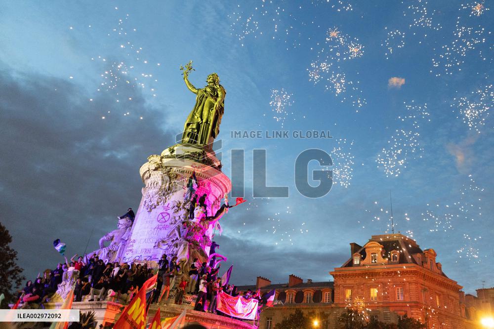 Place de la Republique Gathering during the Legislative Election Results - Paris