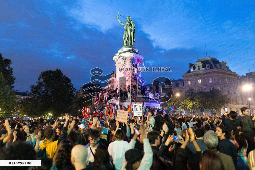 Place de la Republique Gathering during the Legislative Election Results - Paris