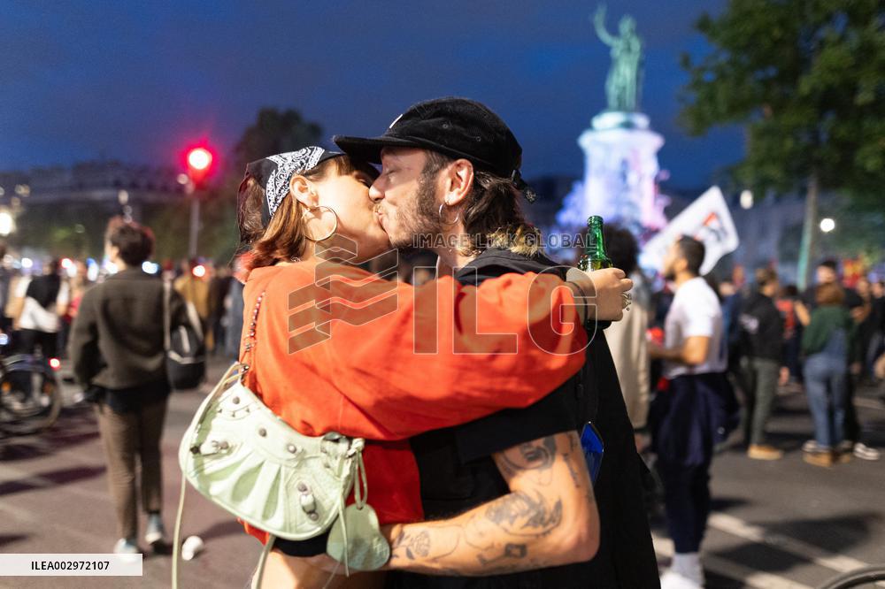 Place de la Republique Gathering during the Legislative Election Results - Paris