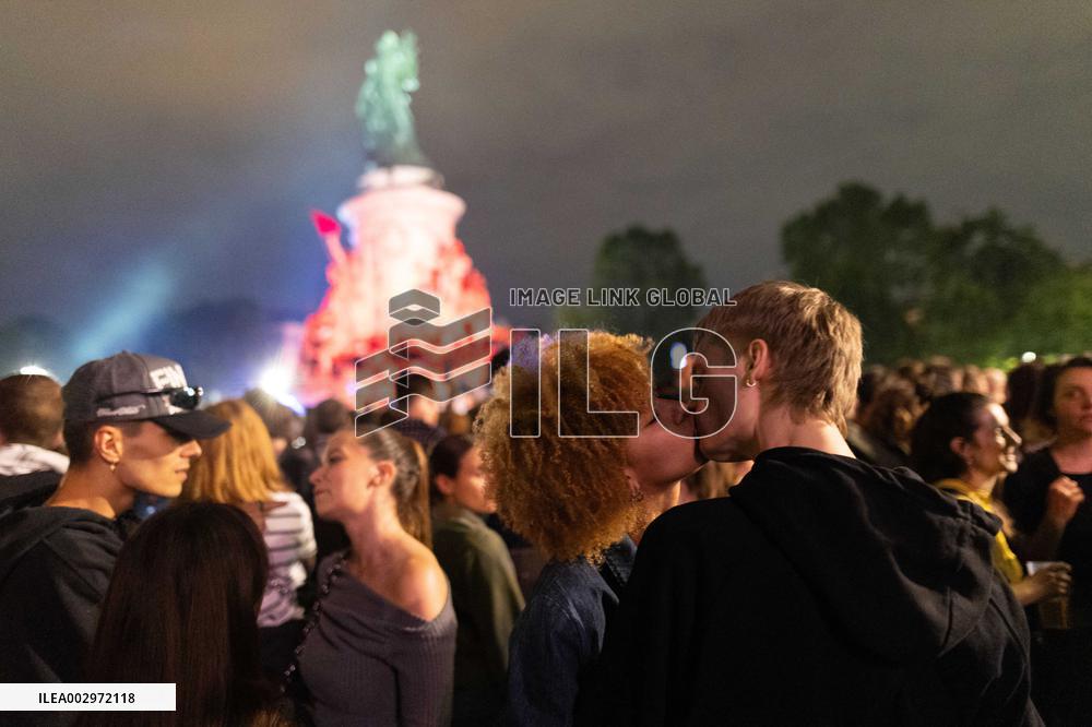 Place de la Republique Gathering during the Legislative Election Results - Paris