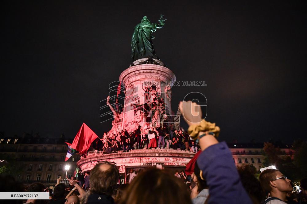 Celebration of New Popular Front after the 2nd tour of legislative elections in Paris FA