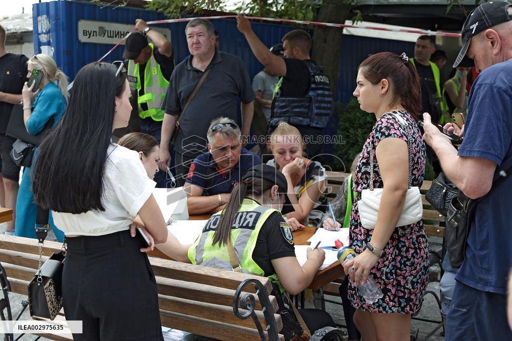 Consequences of Russian missile attack in Kyivss Solomianskyi district