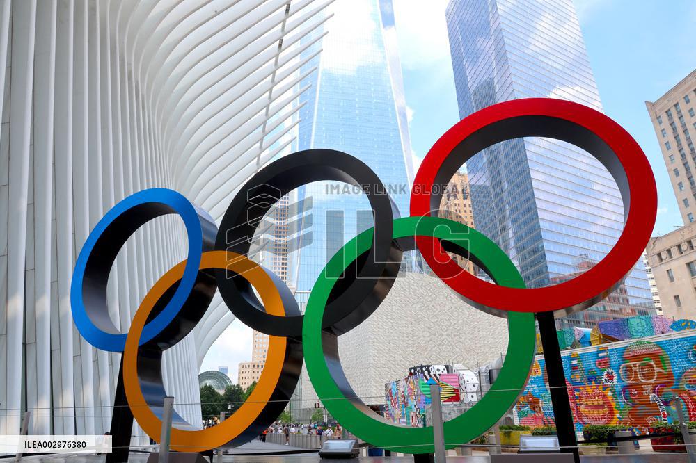 Olympic Rings At North Oculus Plaza - NYC