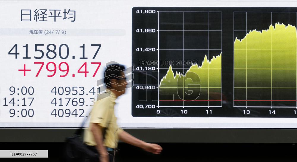 Nikkei ends at new record high