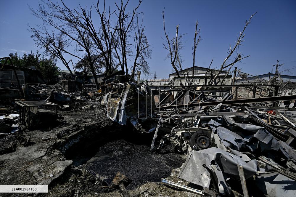 Consequences of Russian missile strike in Vilniansk