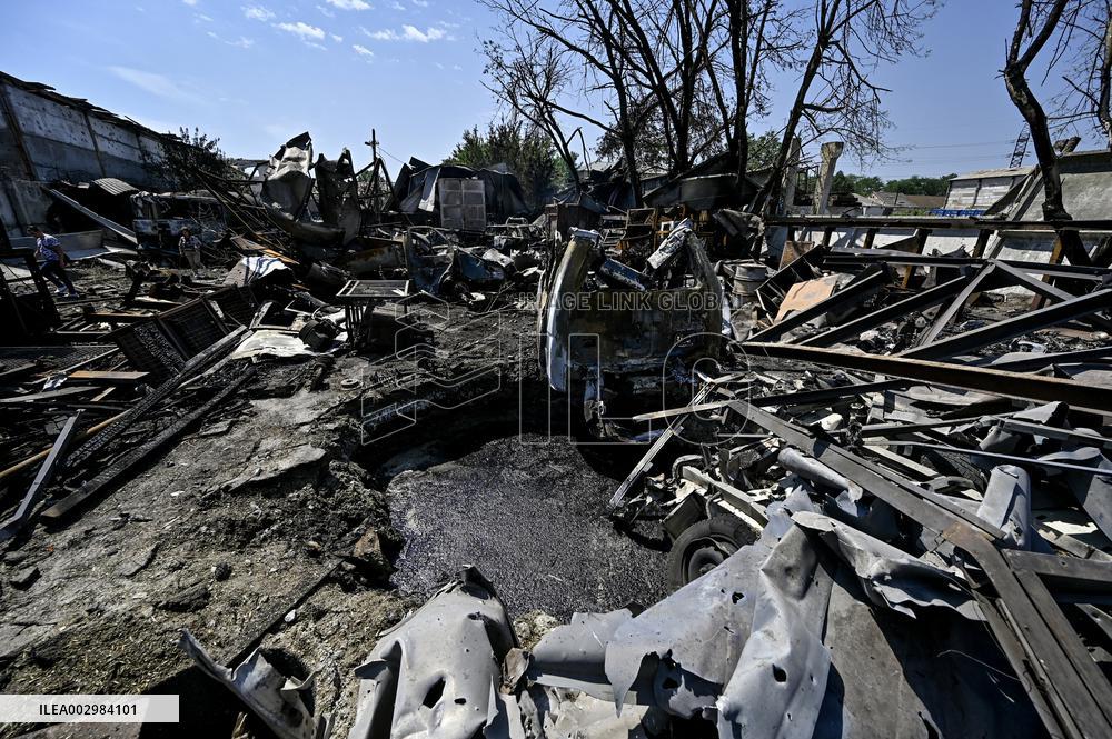 Consequences of Russian missile strike in Vilniansk