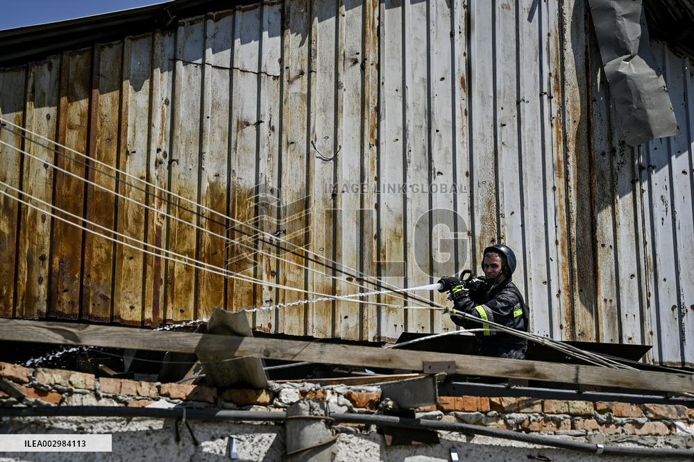 Consequences of Russian missile strike in Vilniansk