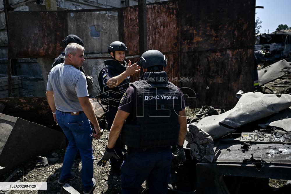 Consequences of Russian missile strike in Vilniansk