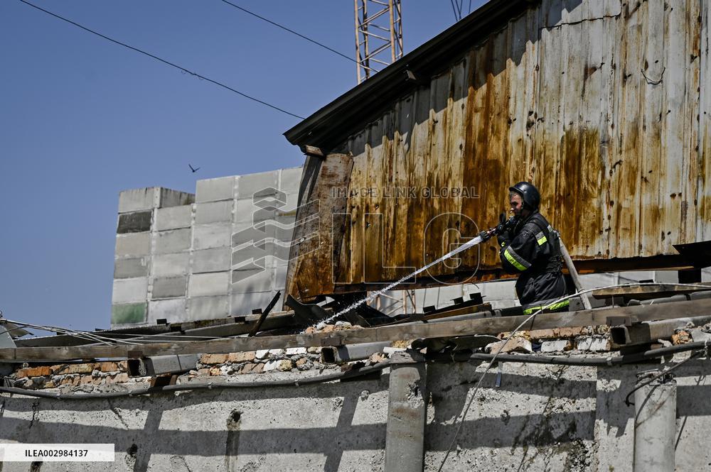 Consequences of Russian missile strike in Vilniansk