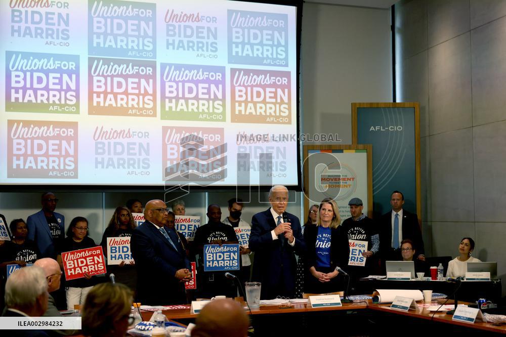Biden at a meeting of national union leaders at the AFL-CIO - Washington