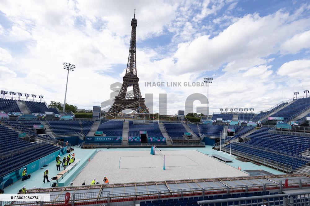 The Eiffel Tower Stadium venue for beach volleyball at the Olympic - Paris