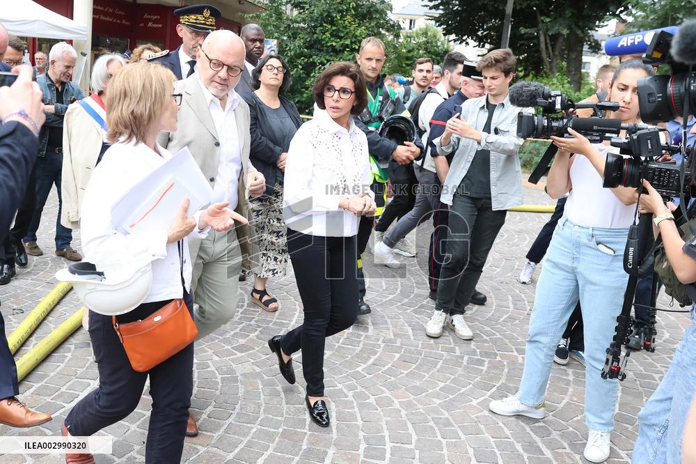 Rachida Dati Visits Rouen Cathedral Following Its Spire Fire
