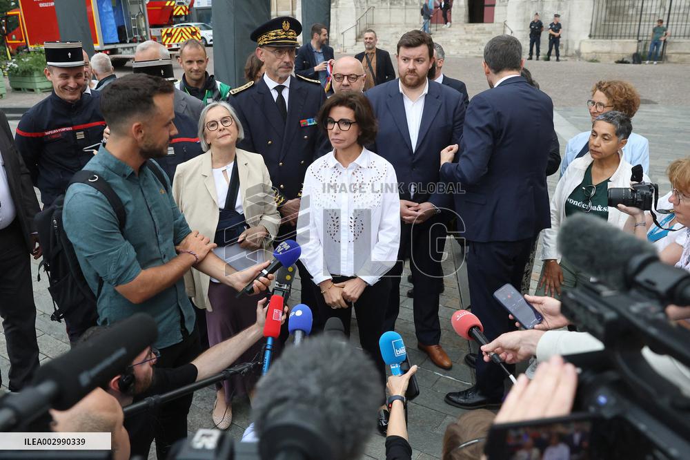 Rachida Dati Visits Rouen Cathedral Following Its Spire Fire