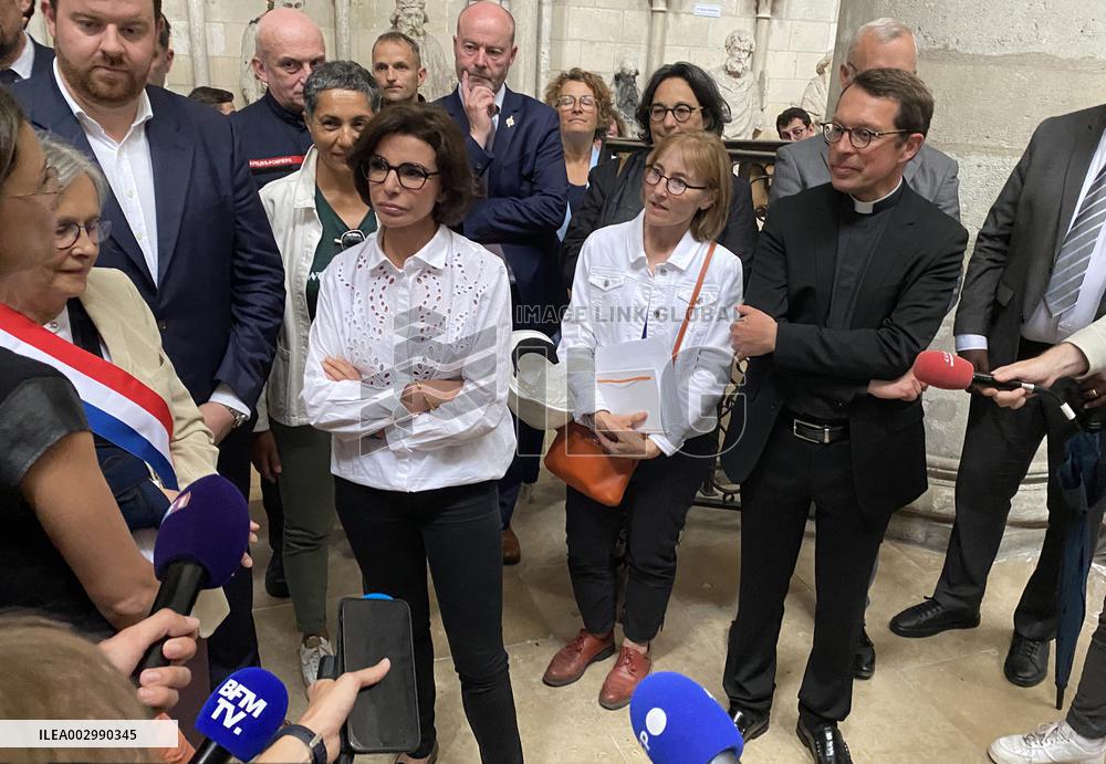 Rachida Dati Visits Rouen Cathedral Following Its Spire Fire