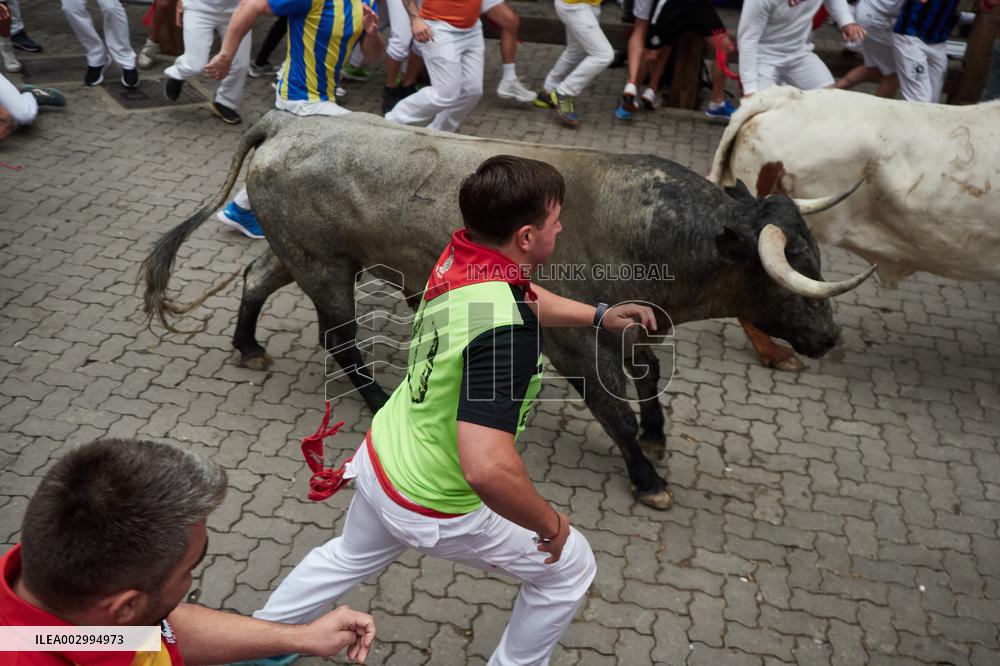 Seventh running of the bulls of the Fiestas de San Fermin 2024